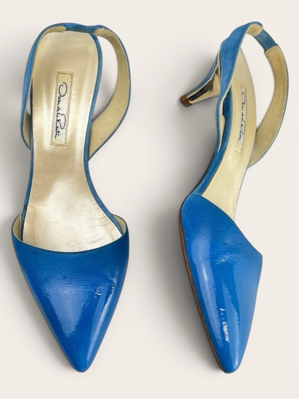 Oscar de la Renta Slingback Pointed Toe Kitten Heels Women 39 in Ombré Blue